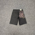 derschutze blossom V2 jorts floral embroidered jeans, unisex loose straight leg five-point pants