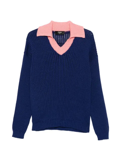 FENDI logo-patch open-knit sweater