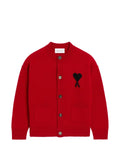AMI Paris red crewneck wool cardigan with Ami de Coeur