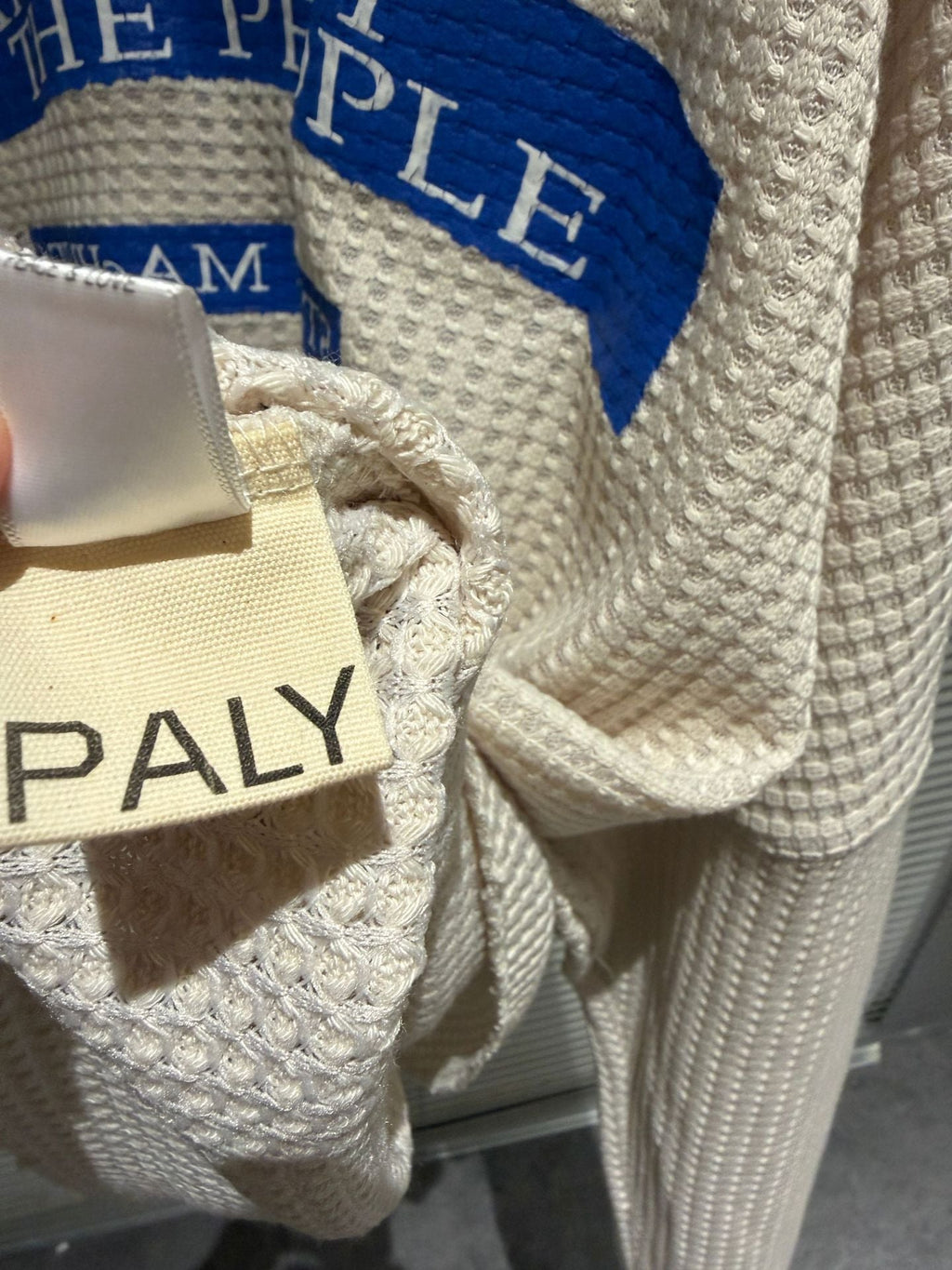 Paly Hollywood Letter Graphic Waffle-Knit Long Sleeve Crewneck T-Shirt