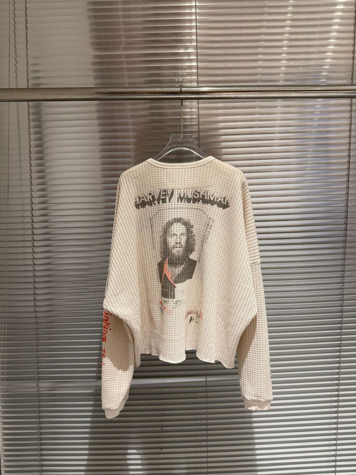 Paly Hollywood Letter Graphic Waffle-Knit Long Sleeve Crewneck T-Shirt