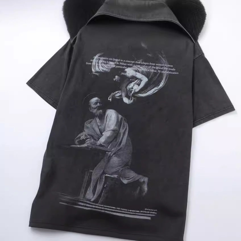 Off-White Washed Oil Painting Graphic Short Sleeve Crewneck T-Shirt