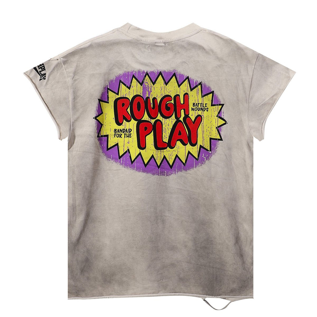Rough Play Rhinestone Cartoon Graphic Distressed T-Shirt