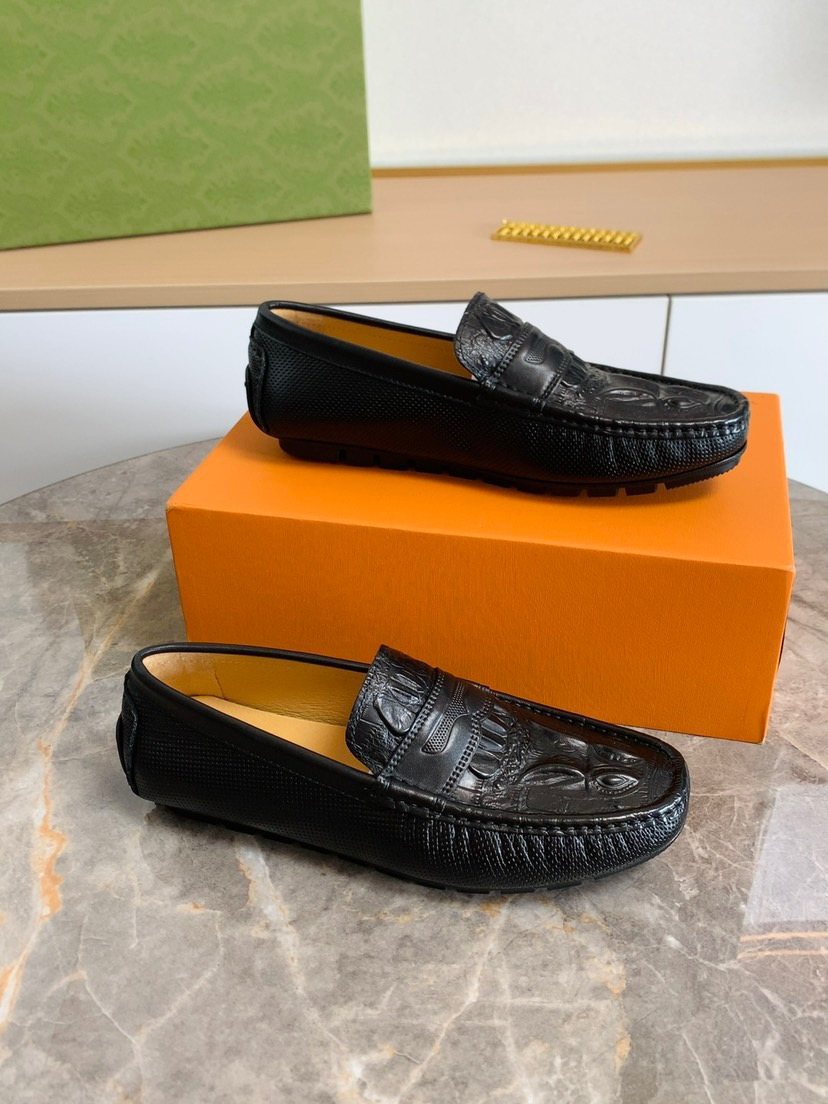 Louis Vuitton Men's Black Textured Leather Loafers